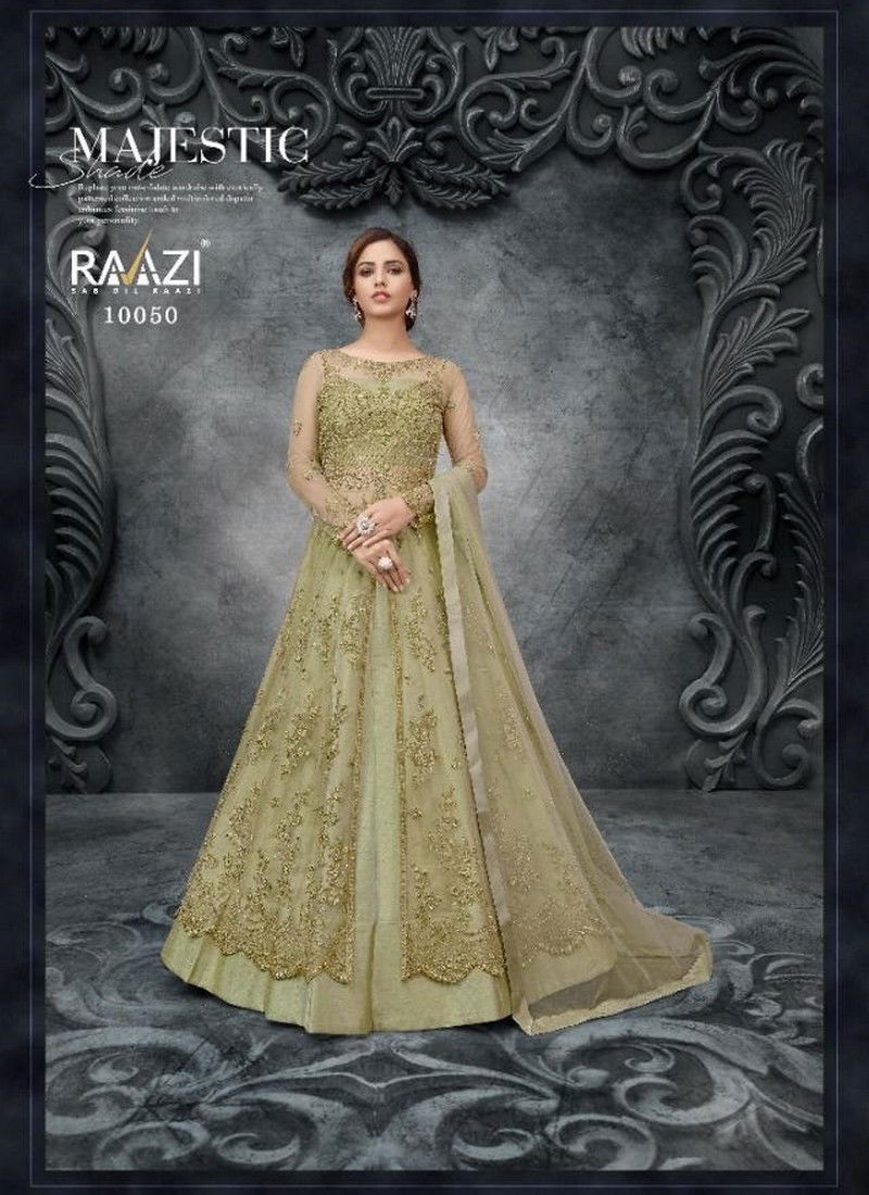 Golden Colour Latest Fancy Designer Festive Wear Soft Net Heavy Embroidery And Hand work Salwar Suit Collection 10050
